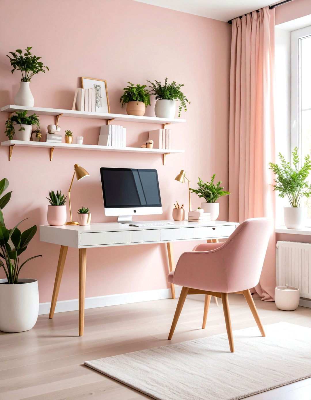 Blush Pink Scandinavian Workspace - 24 Home Office Ideas for Her