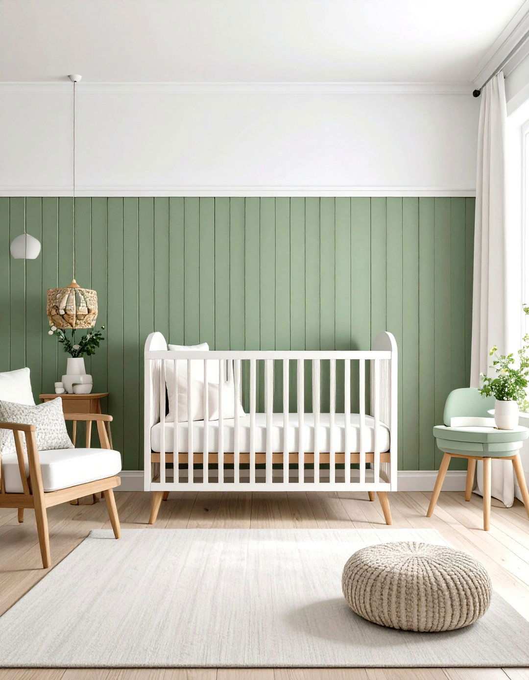 Board and Batten Feature Wall - 24 Sage Green Nursery Ideas