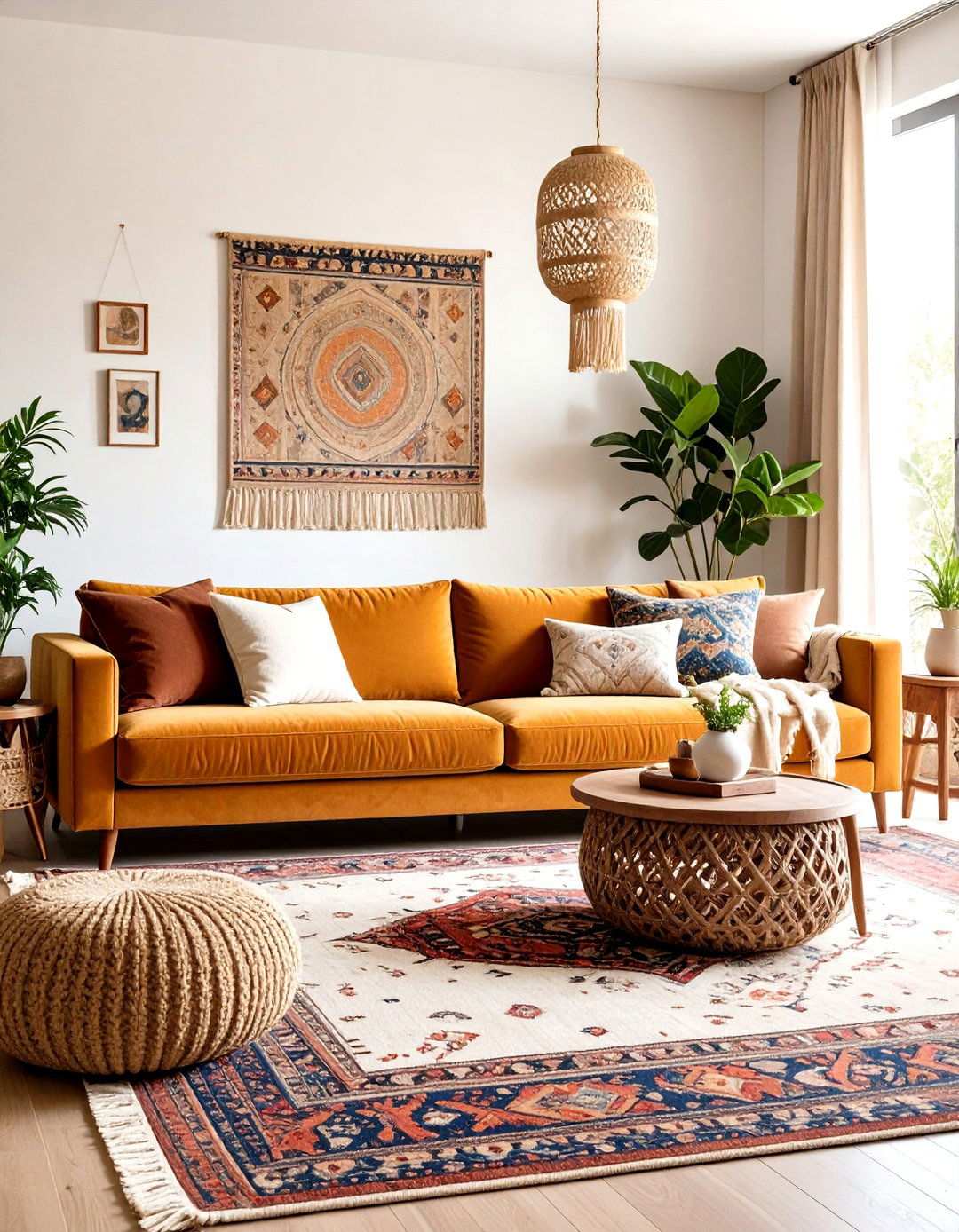 Bohemian Eclectic Mustard Velvet Couch Space - 24 Yellow Couch Living Room Ideas