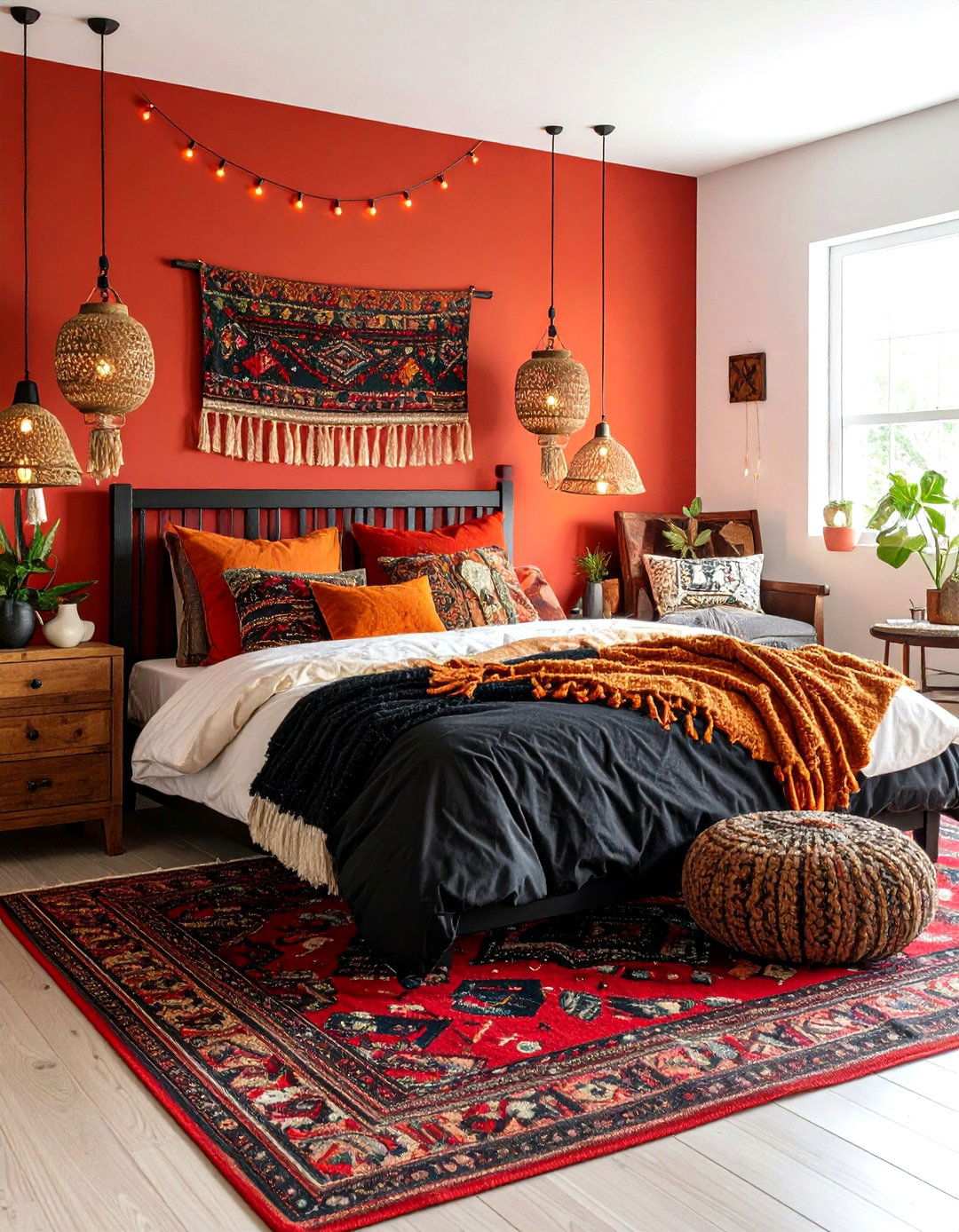 Bohemian Eclectic Red Black Room - 24 Red and Black Bedroom Ideas