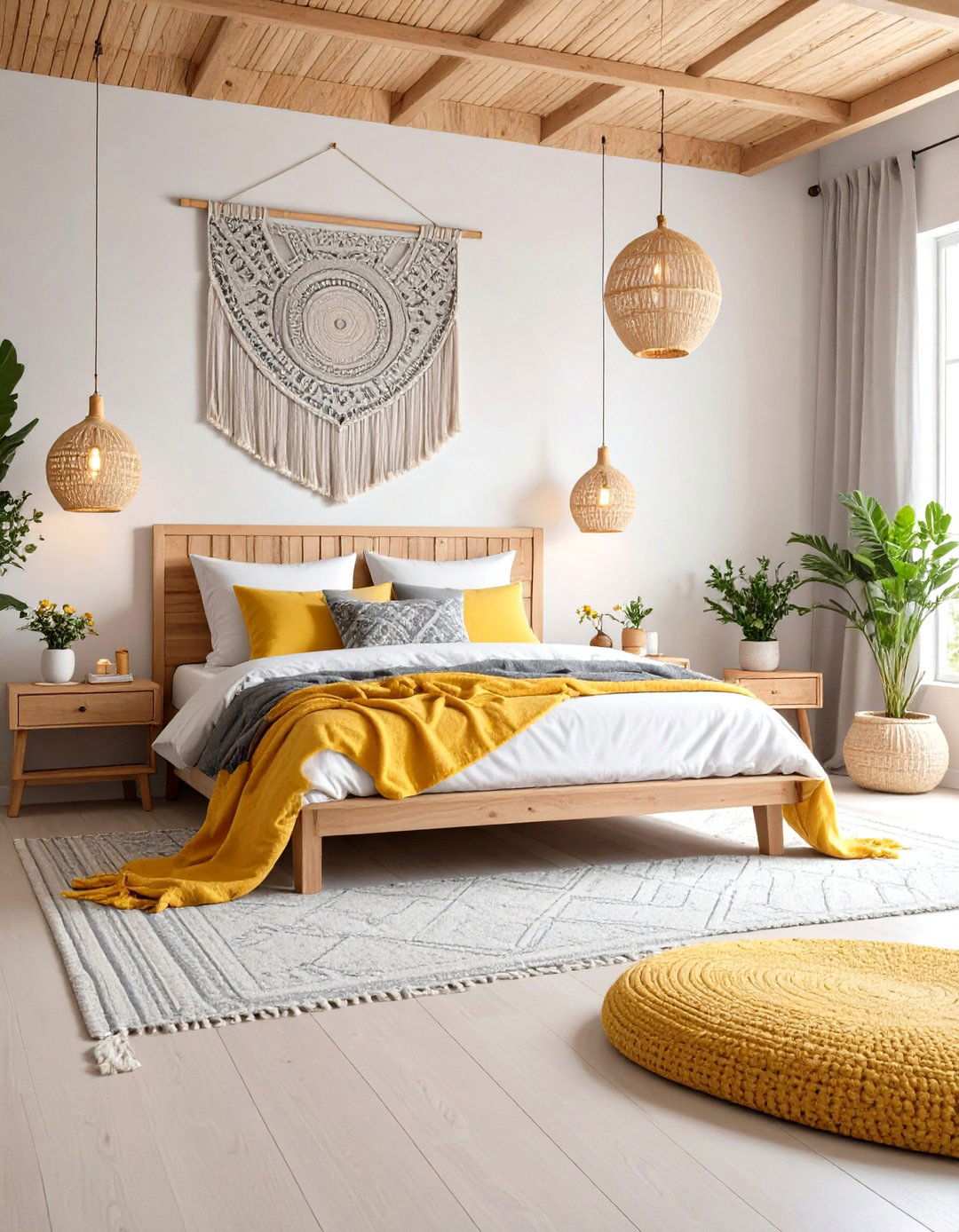 Bohemian Eclectic Yellow and Grey Bedroom - 24 Yellow and Grey Bedroom Ideas