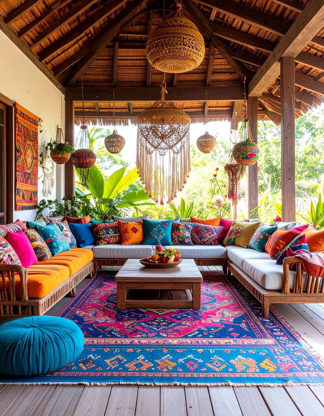 Bohemian Lanai with Layered Textiles - 24 Lanai Porch Ideas