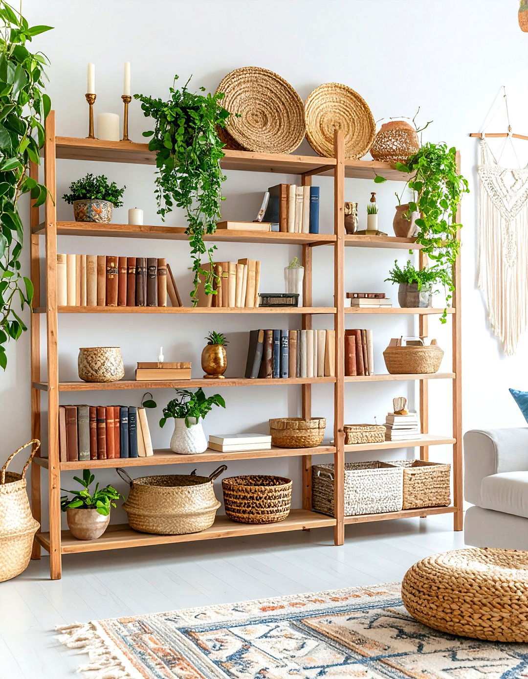 Bohemian Layered Bookshelf Display - 24 Shelf Decor Ideas