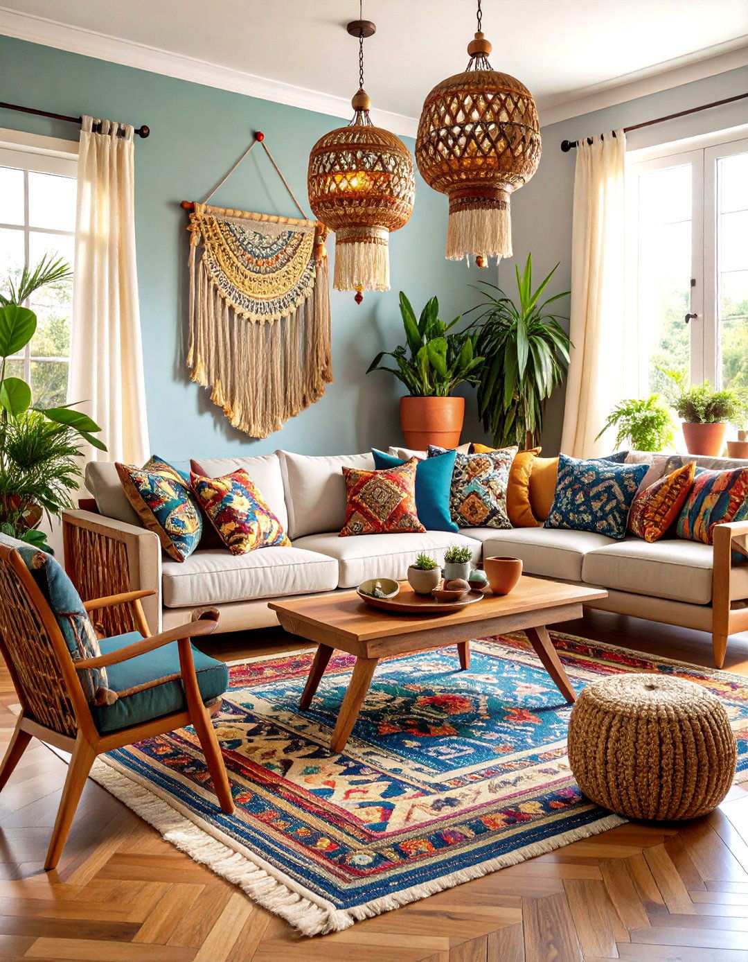 Bohemian Living Room Accents with Eclectic Charm - 24 Simple Living Room Ideas
