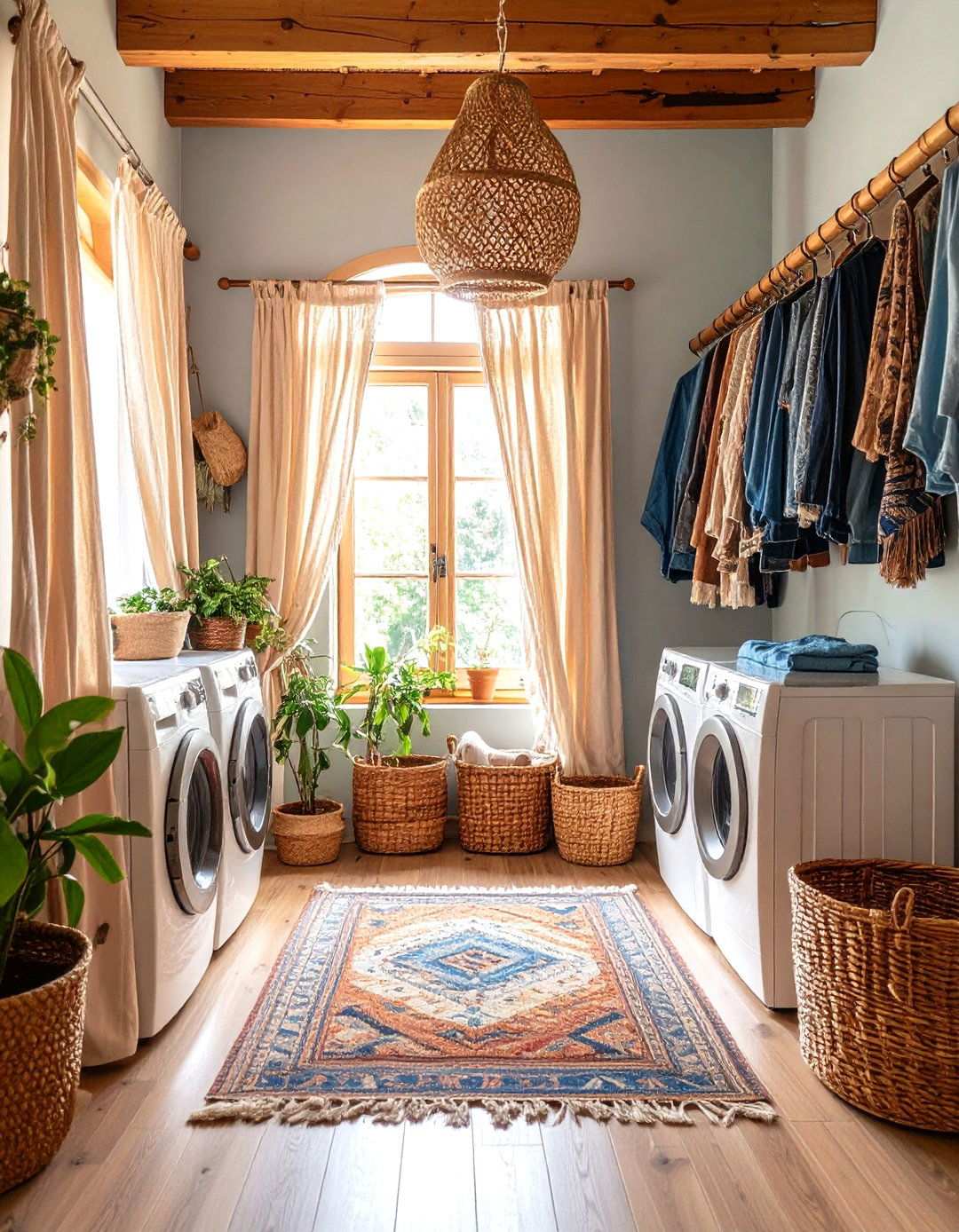 Bohemian Macrame Curtain Panels with Fringe - 24 Laundry Room Curtain Ideas