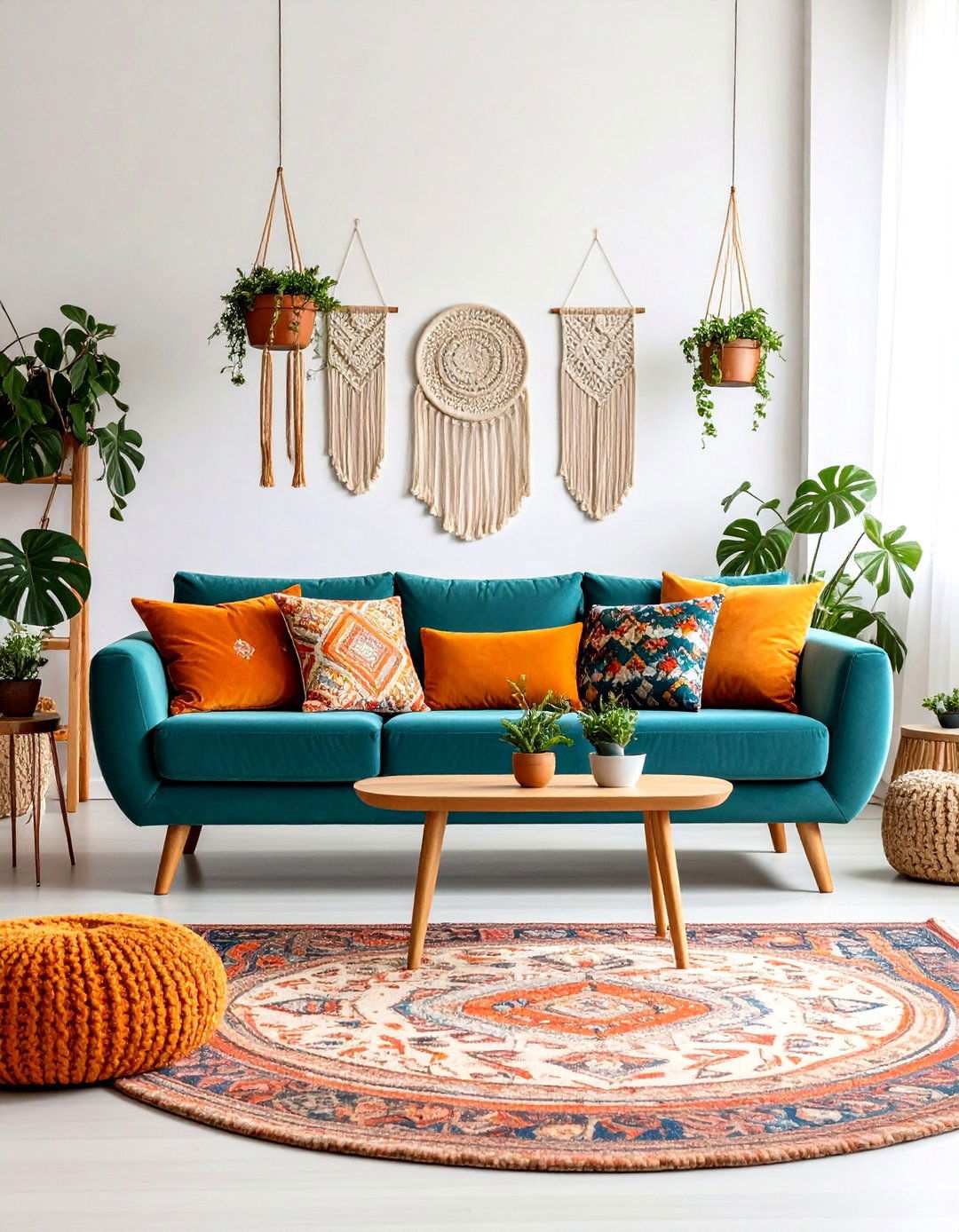Bohemian Maximalist Orange and Blue Oasis - 24 orange and blue living room ideas