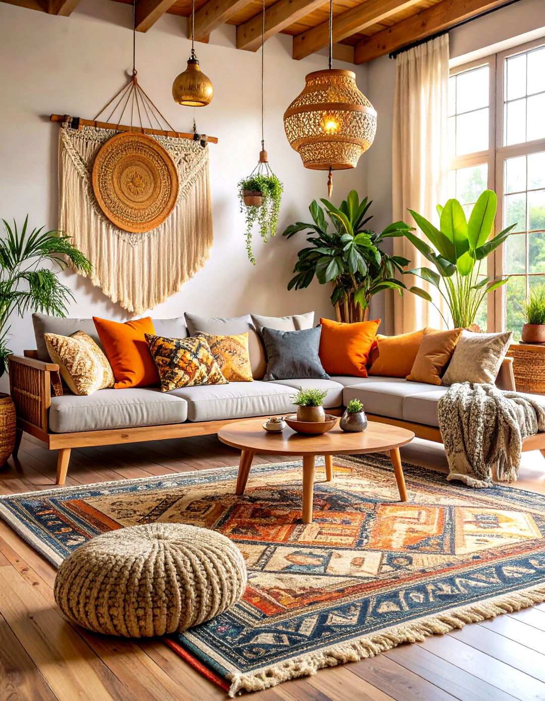 Bohemian Orange Grey Living Room - 24 Orange and Grey Living Room Ideas
