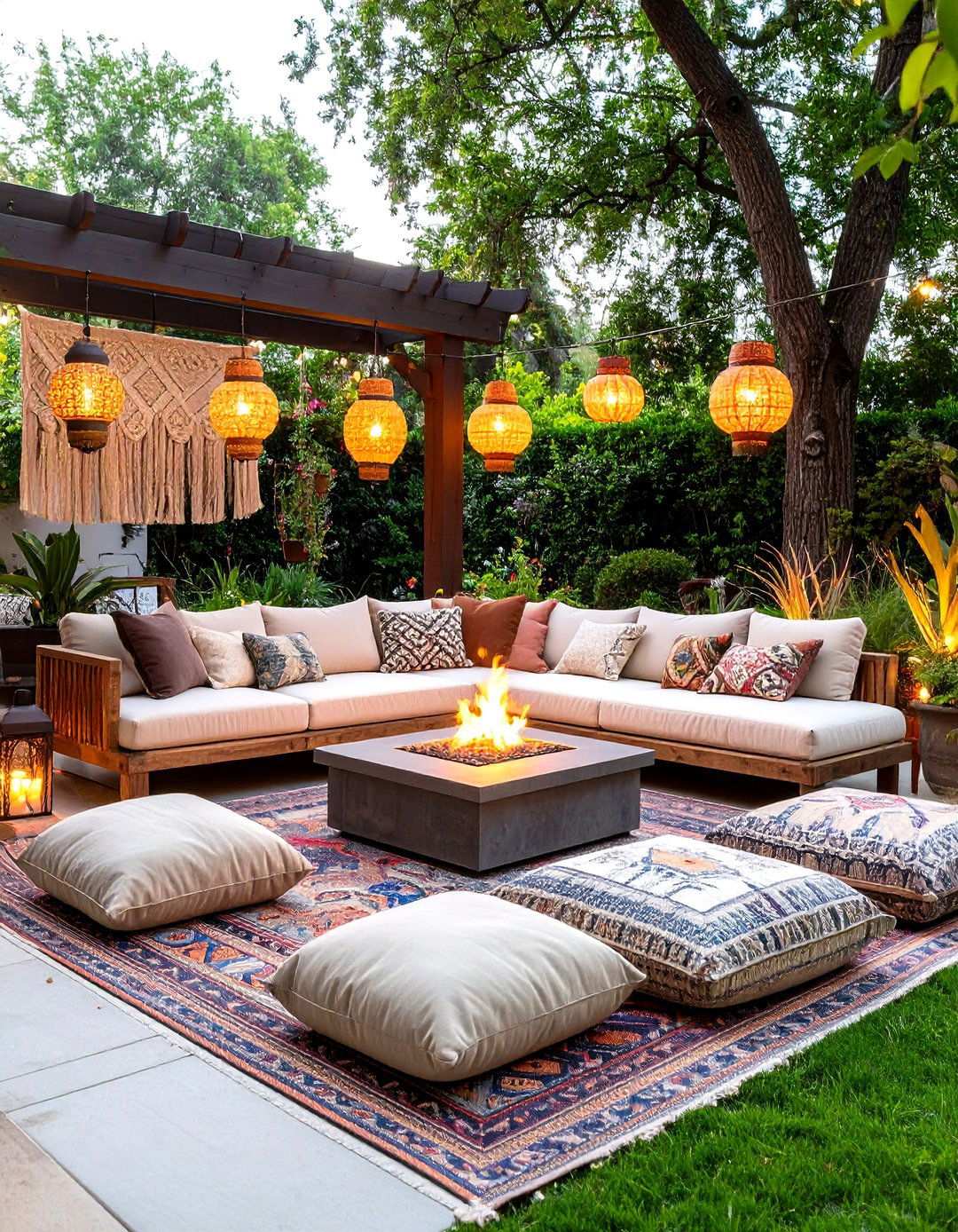 Bohemian Outdoor Retreat with Layered Textiles - 24 Outdoor Living Room Ideas