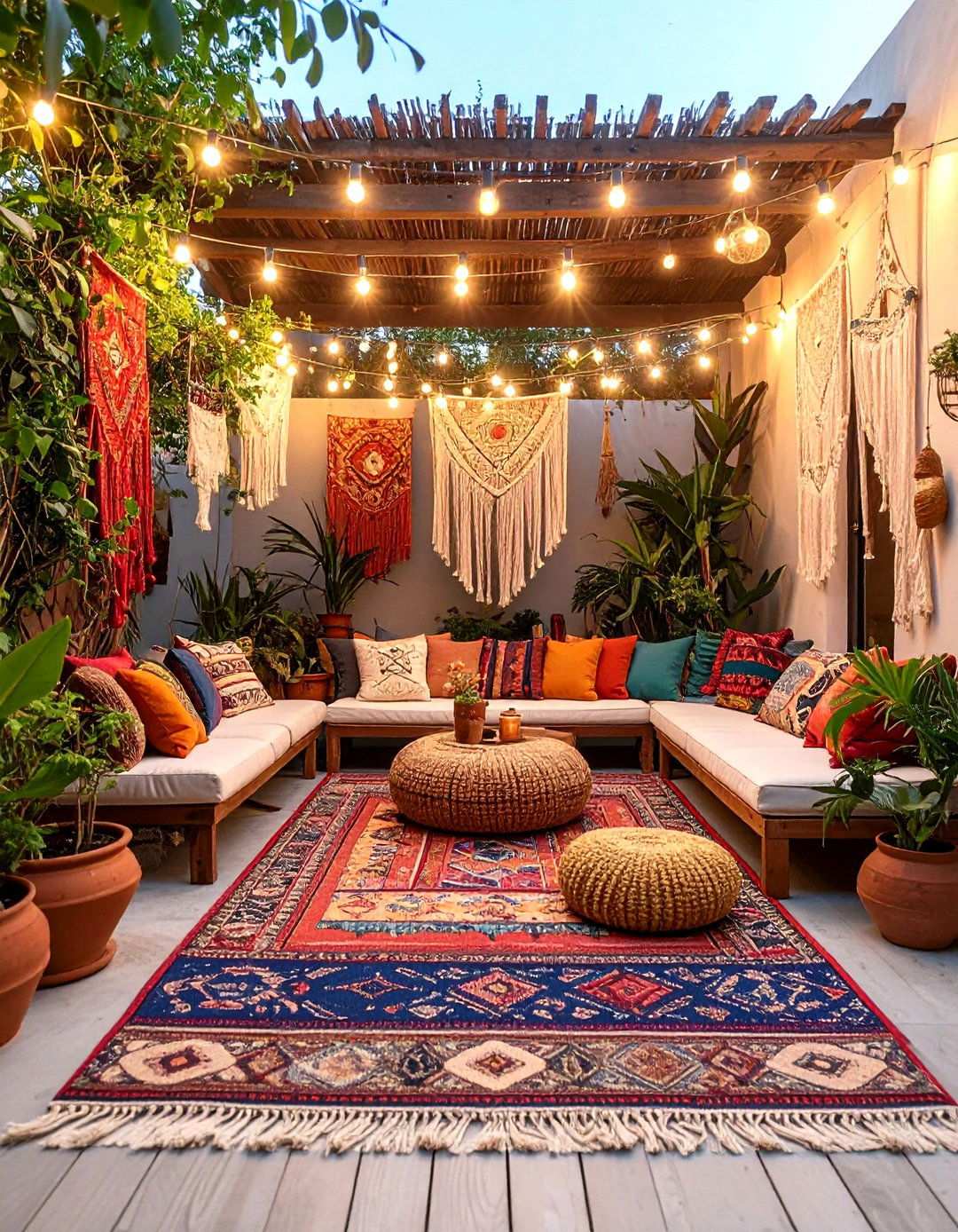 Bohemian Patio with Layered Textiles - 24 Small Patio Ideas