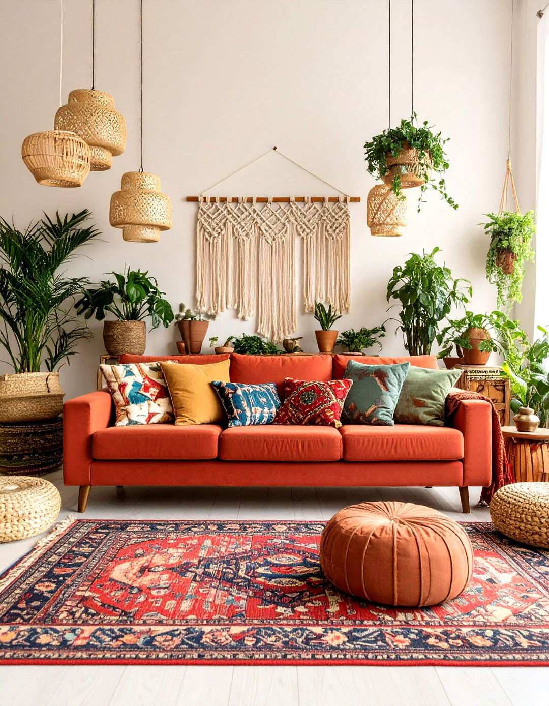 Bohemian Red Couch Eclectic Style - 24 Red Couch Living Room Ideas