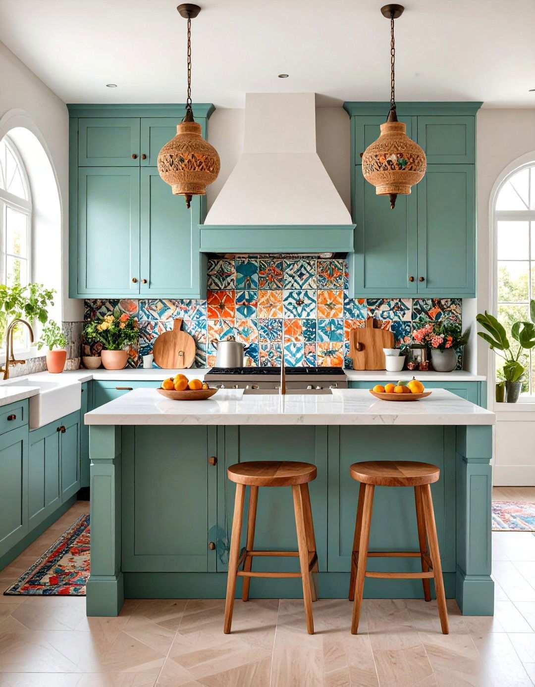 Bohemian Sage Green Island with Eclectic Hardware and Textiles - 24 Sage Green Kitchen Island Ideas