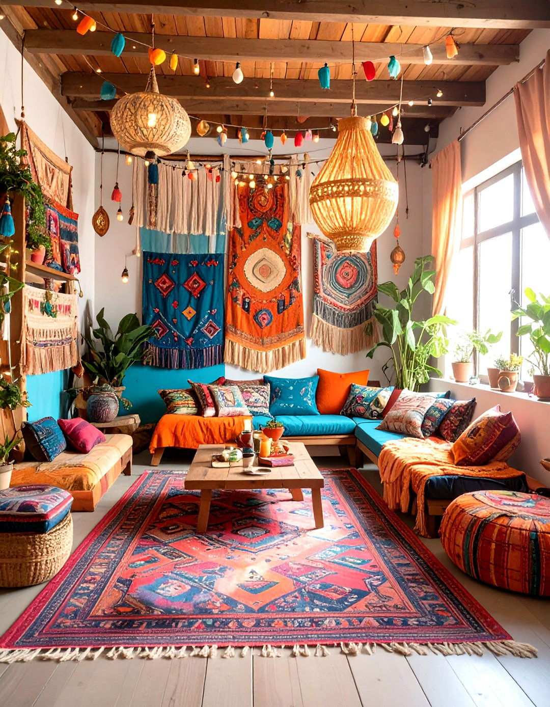 Bohemian Vaulted Ceiling with Layered Textiles - 24 Vaulted Ceiling Ideas