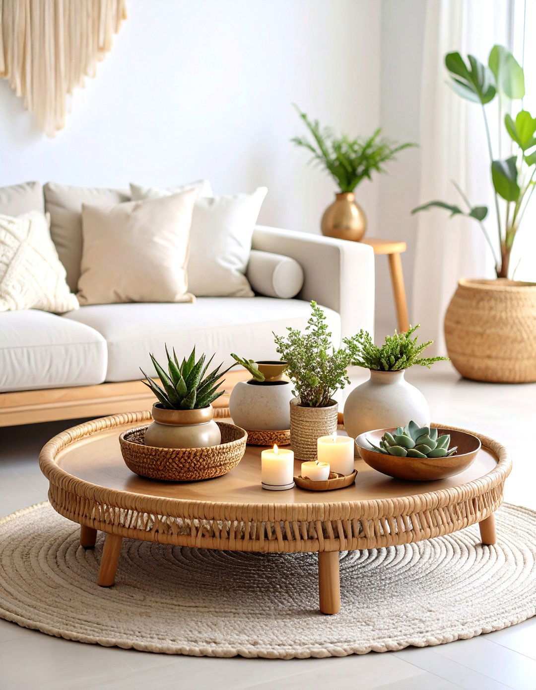 Boho Chic Living Room Tray with Textured Elements - 24 Tray Decor Ideas