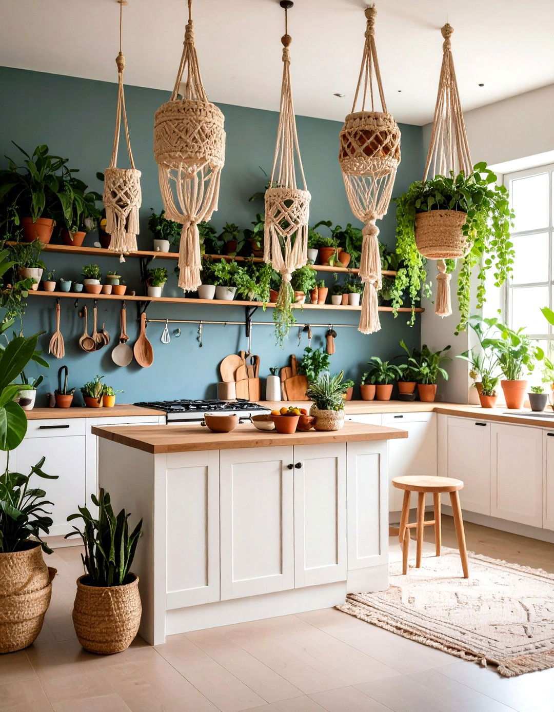 Boho Macrame and Plant Combination - 24 Kitchen Wall Decor Ideas