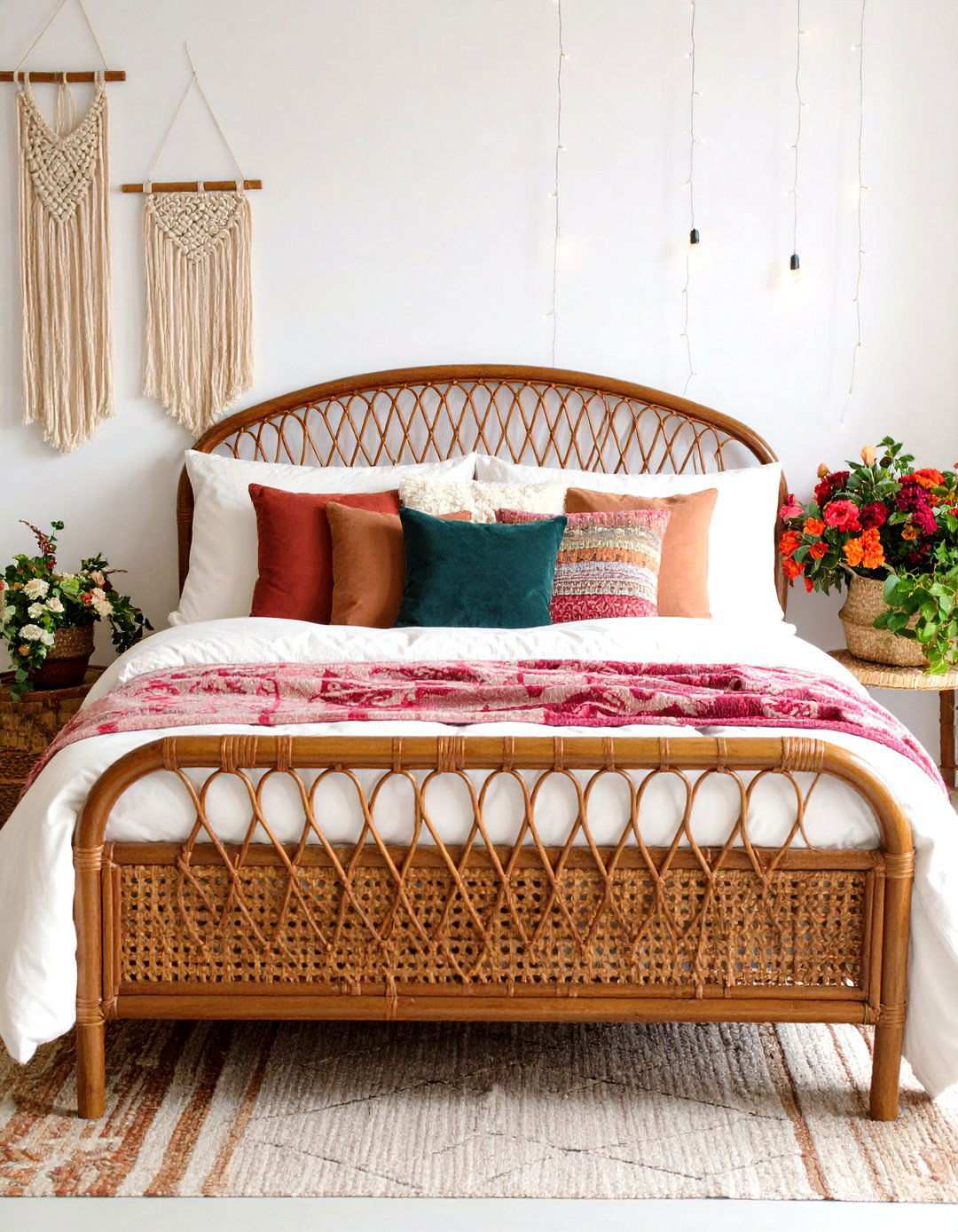 Boho Maximalist Rattan Bed Frame - 24 rattan bedroom furniture ideas