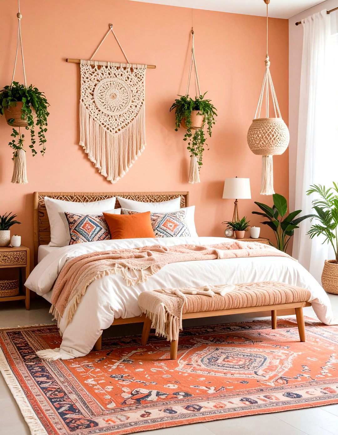 Boho Peach and Terracotta Bedroom - 24 Peach Bedroom Ideas