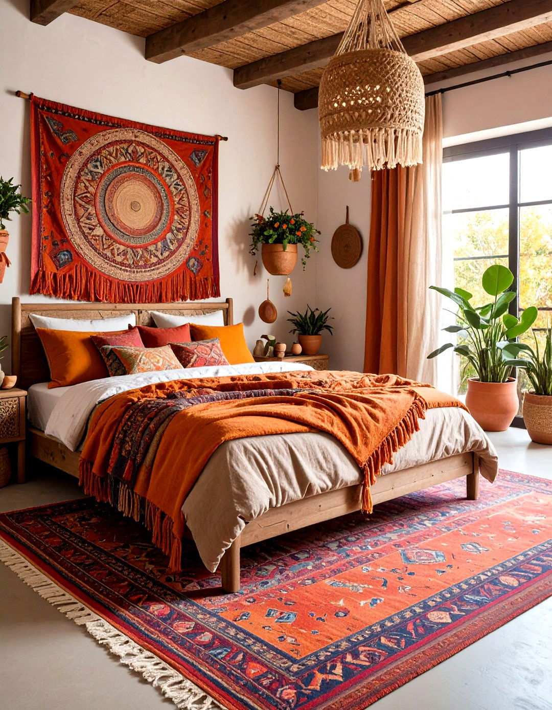 Boho Rust Bedroom with Layered Textiles - 24 Rust Bedroom Ideas