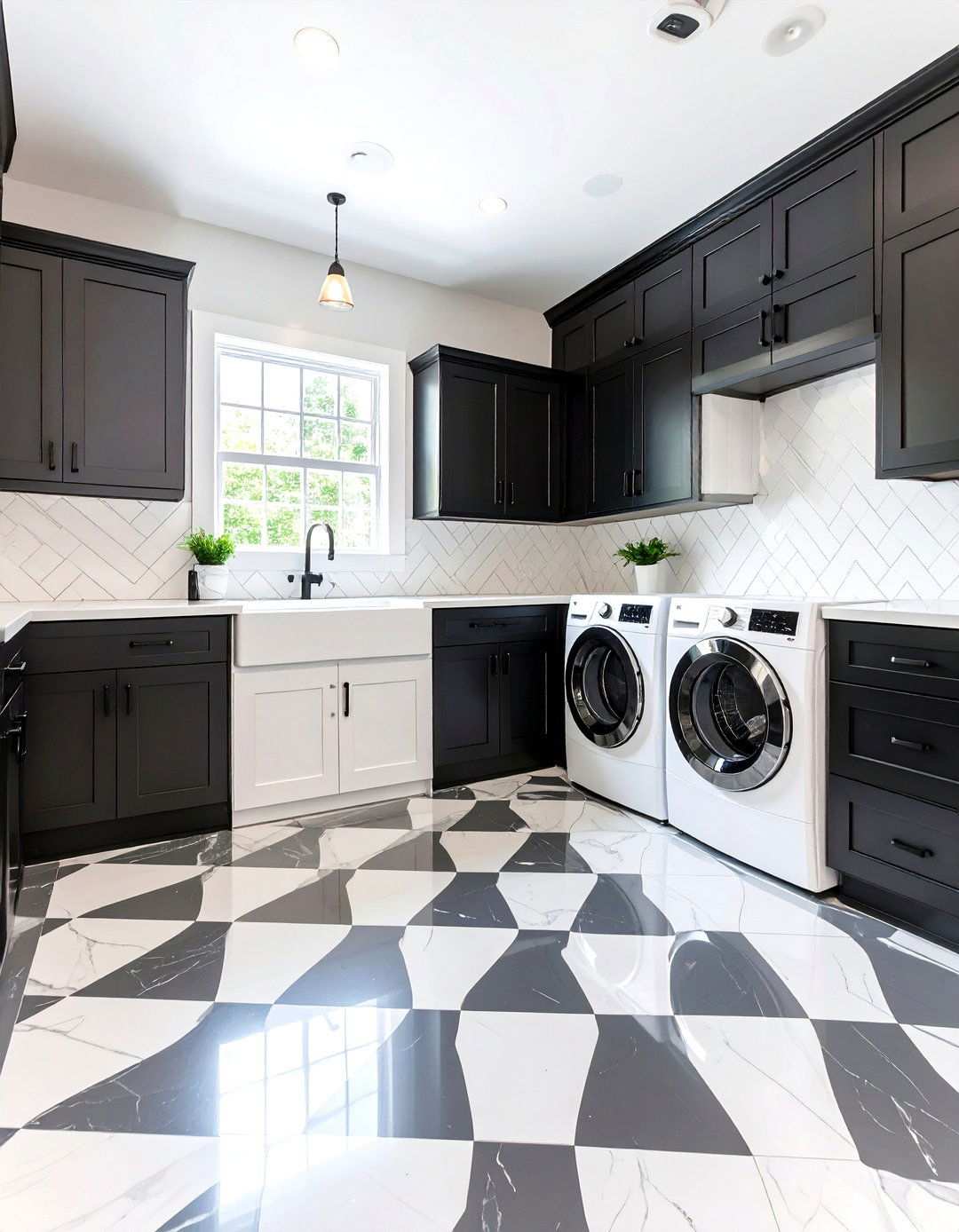 Bold Black and White Contrast - 24 Laundry Room Decor Ideas