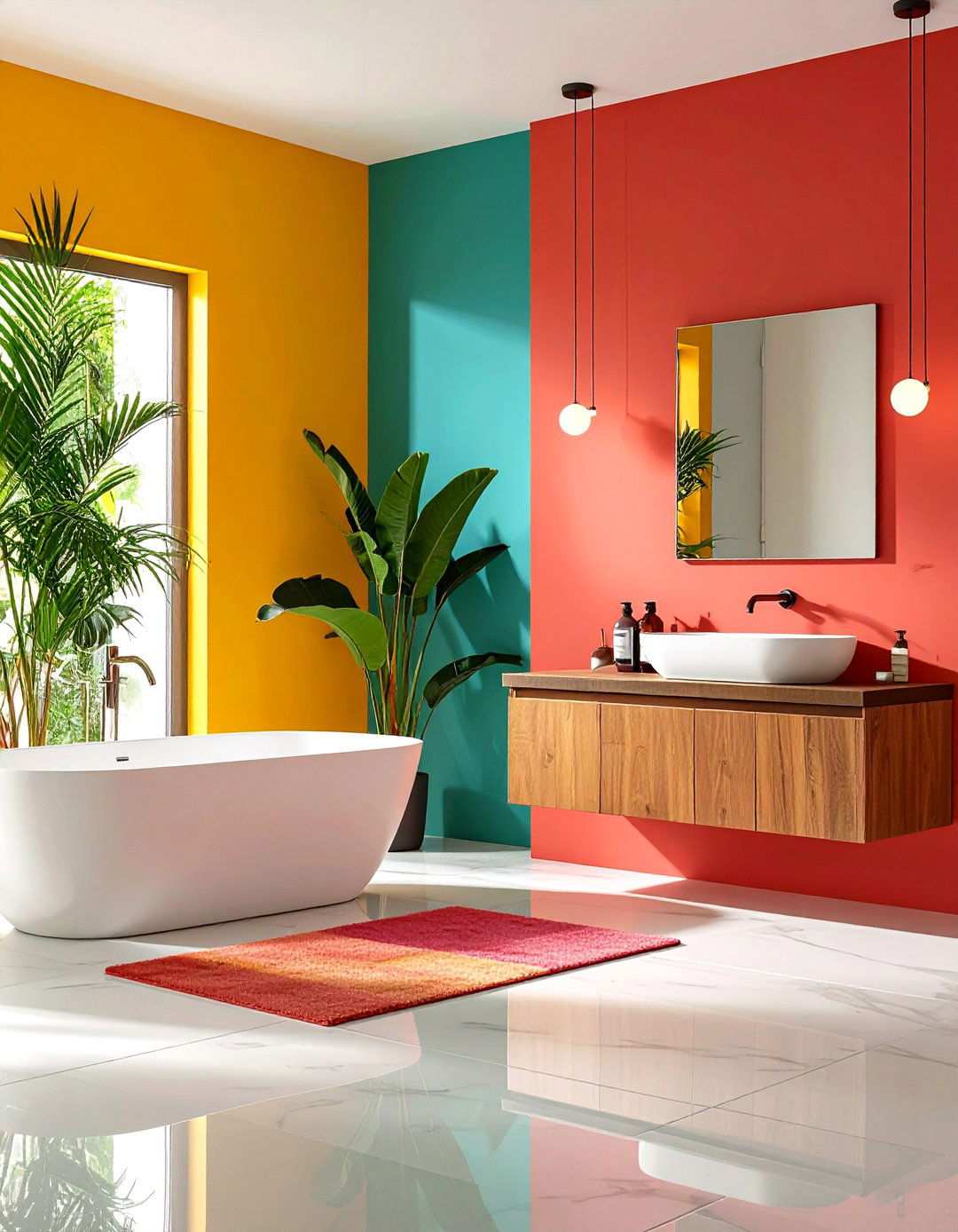 Bold Color Blocking with Vibrant Contrasts - 24 Restaurant Bathroom Ideas