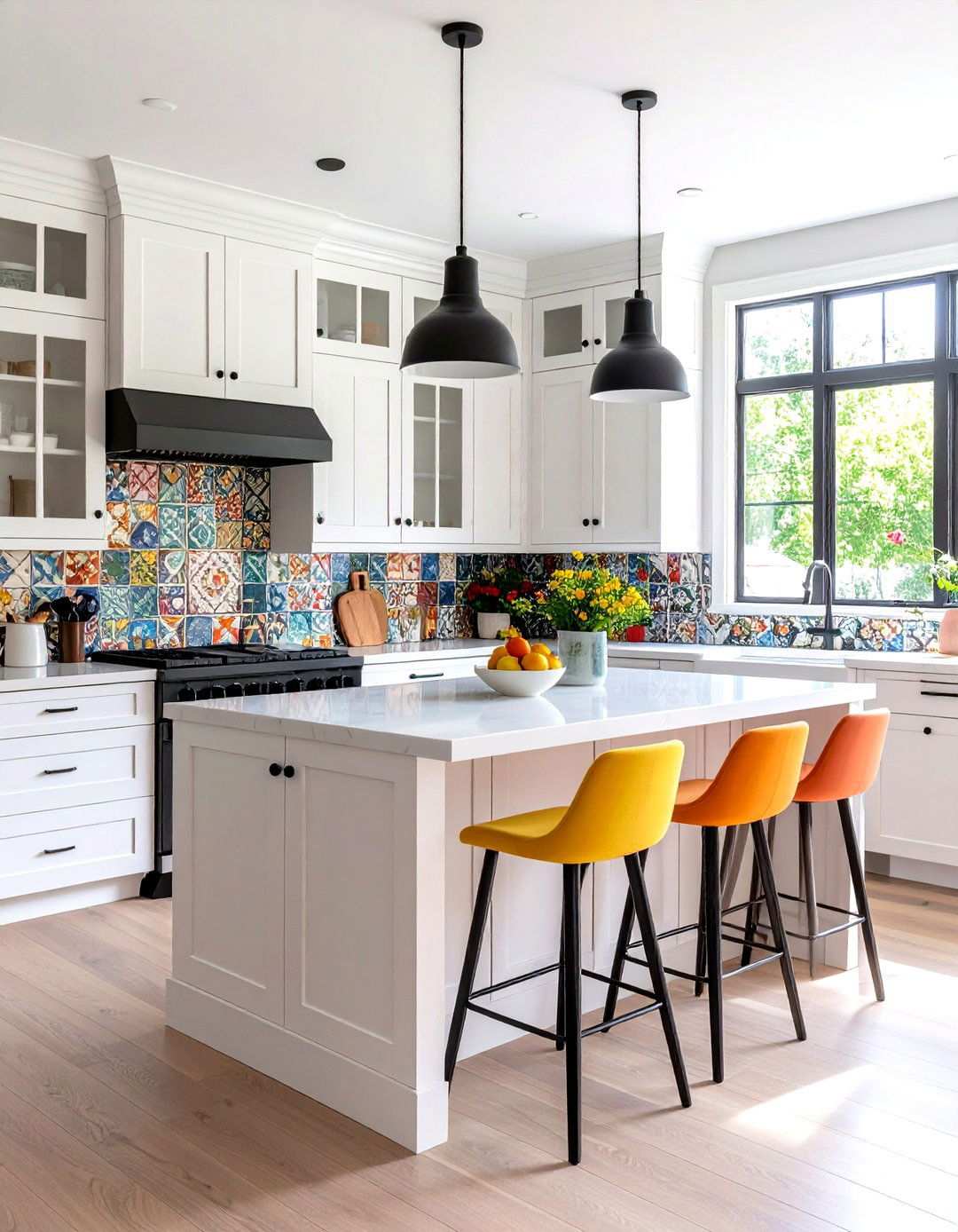 Bold Color Pop Integration - 24 White Kitchen with Black Appliances Ideas