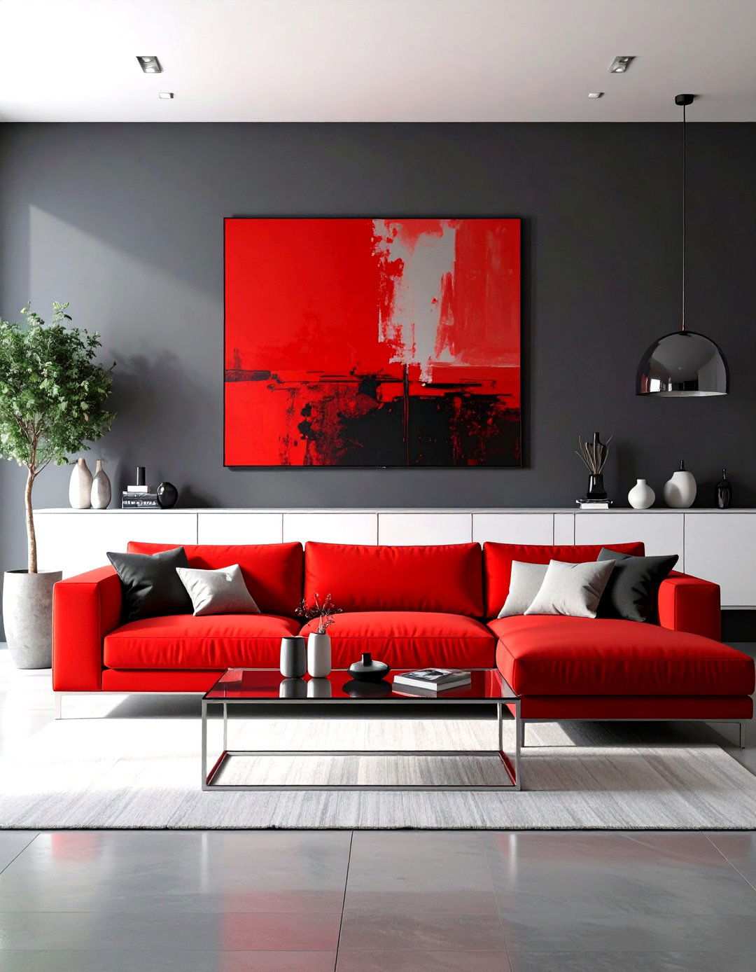 Bold Contemporary Red Sectional Design - 24 Red and Grey Living Room Ideas