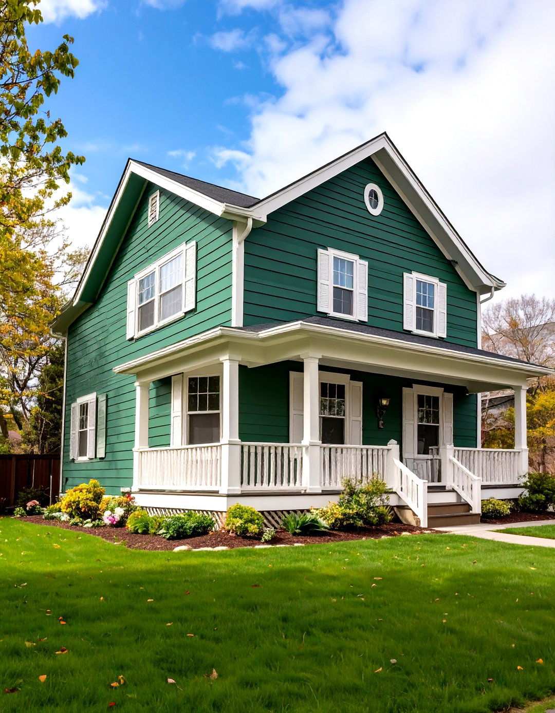 Bold Forest Green and Cream Traditional Style - 24 Two-tone Siding Designs