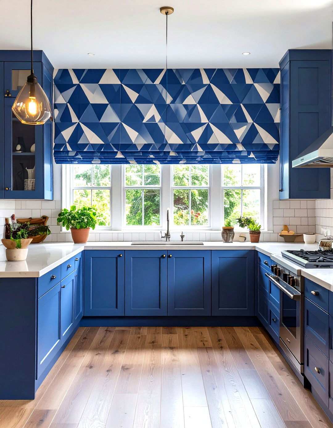 Bold Geometric Kitchen Valance with Contemporary Patterns - 24 Kitchen Valance Ideas