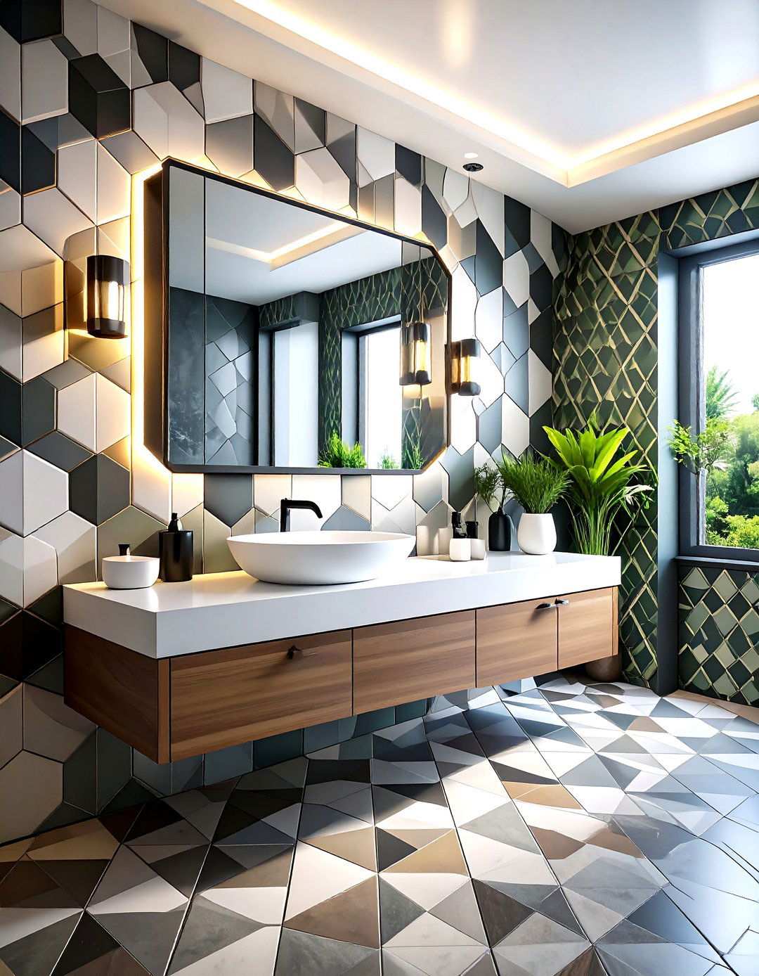 Bold Geometric Powder Room with Pattern Play - 24 Powder Room Ideas