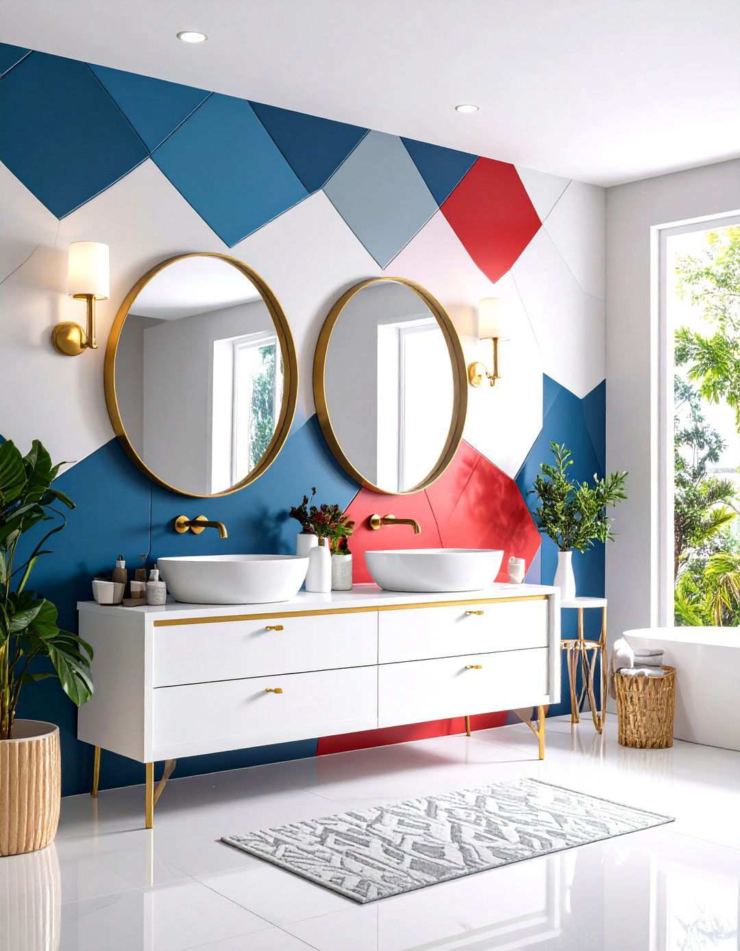 Bold Geometric Wallpaper Drama - 24 Small Powder Room Ideas