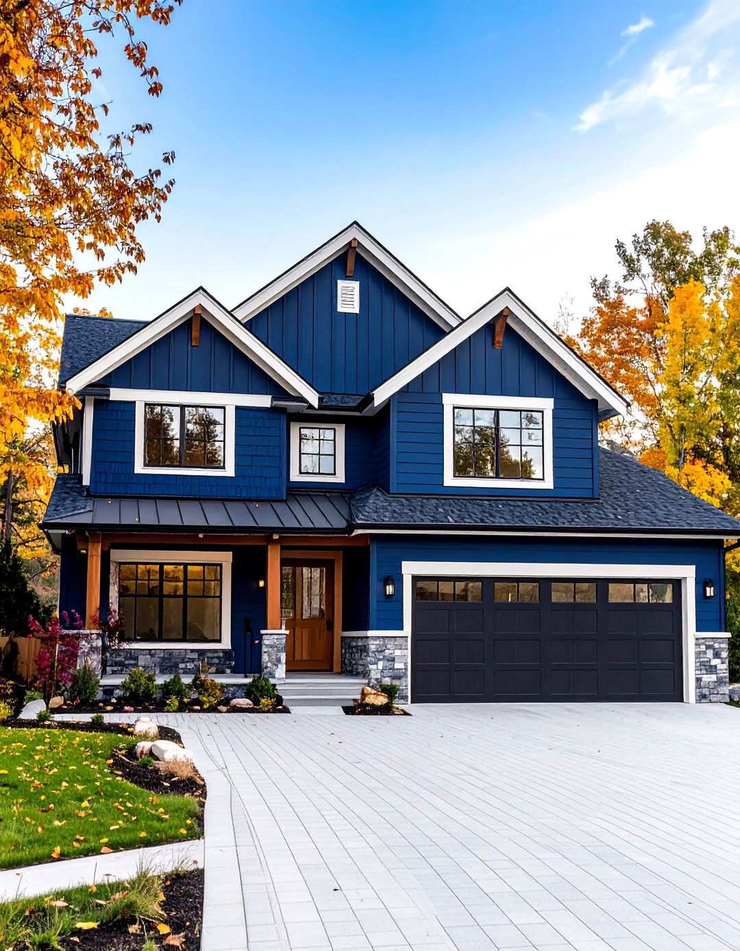 Bold Navy Blue Ranch Modern - 24 Painted Brick Houses