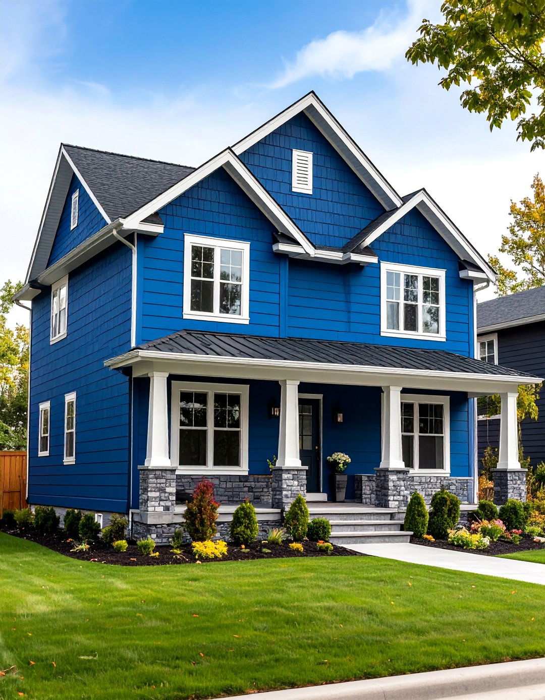 Bold Navy Vinyl with Gray Brick Statement Walls - 24 Vinyl Siding and Brick Combinations