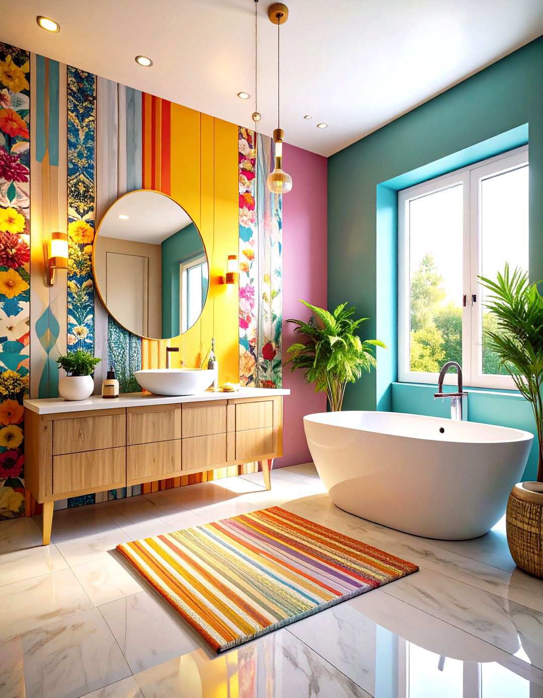 Bold Pattern Mixing Bathroom Designs - 24 Maximalist Bathroom Design Ideas