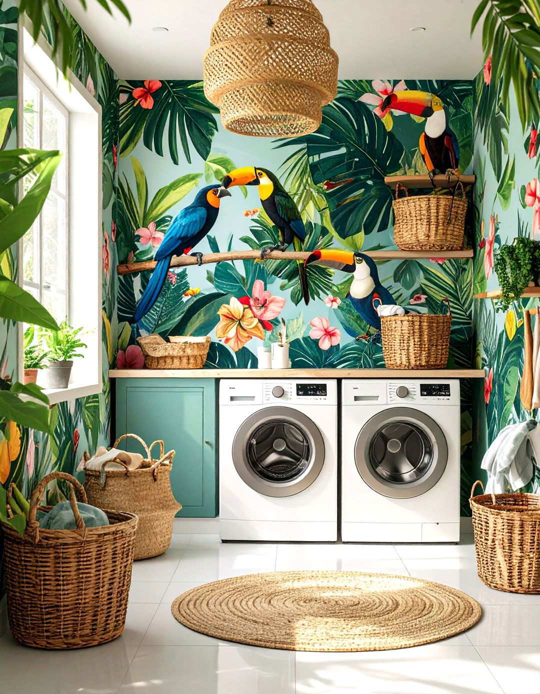 Bold Tropical Animal Prints - 24 Laundry Room Wallpaper Ideas