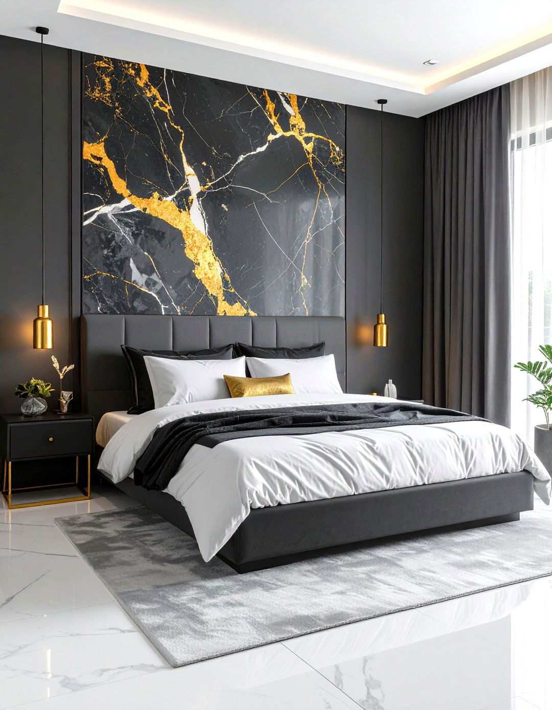 Bold Veining Marble Features - 24 luxury modern bedroom ideas