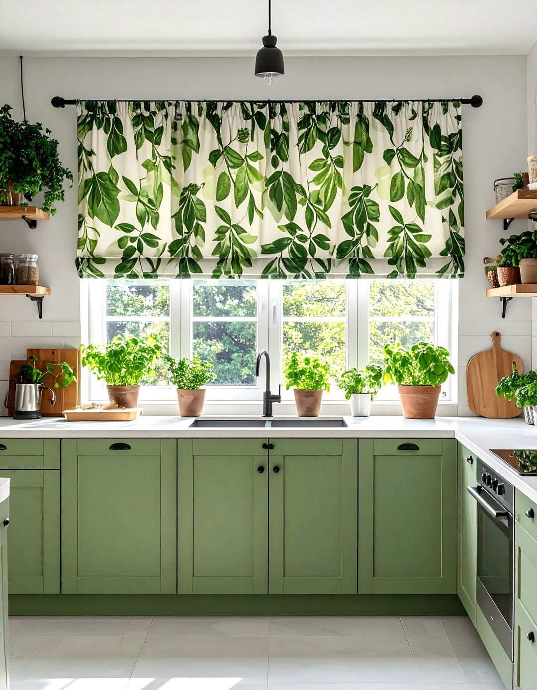 Botanical Print Kitchen Valance with Natural Motifs - 24 Kitchen Valance Ideas