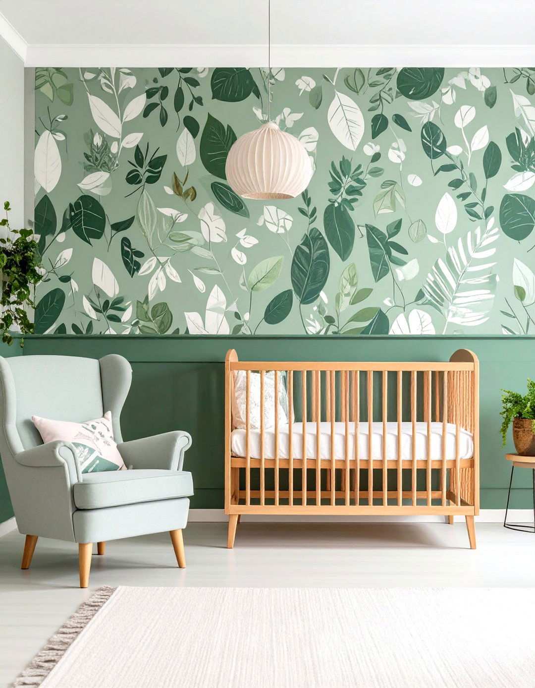 Botanical Wallpaper Accent Wall - 24 Sage Green Nursery Ideas