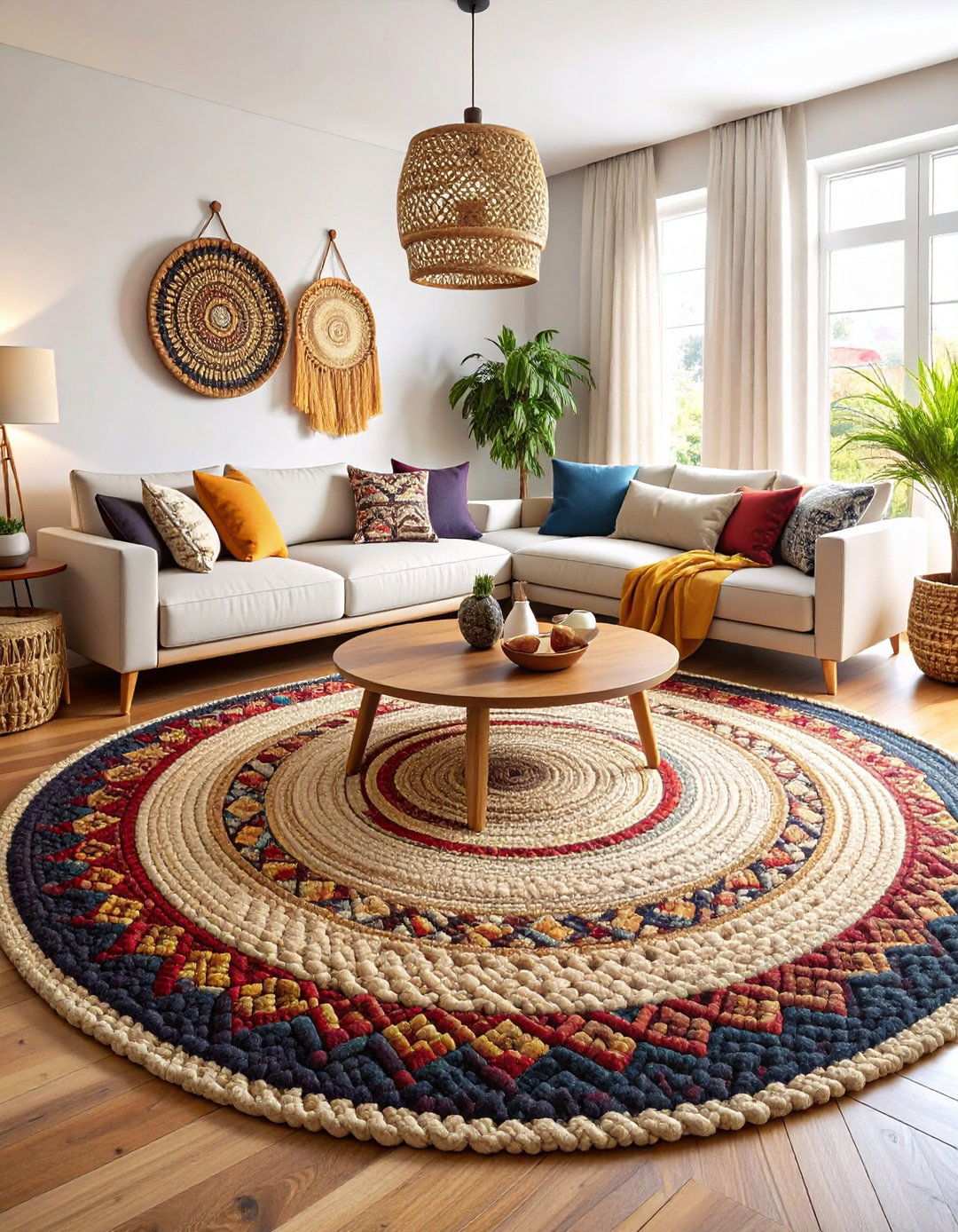 Braided Rug Foundation Design - 24 Primitive Living Room Ideas