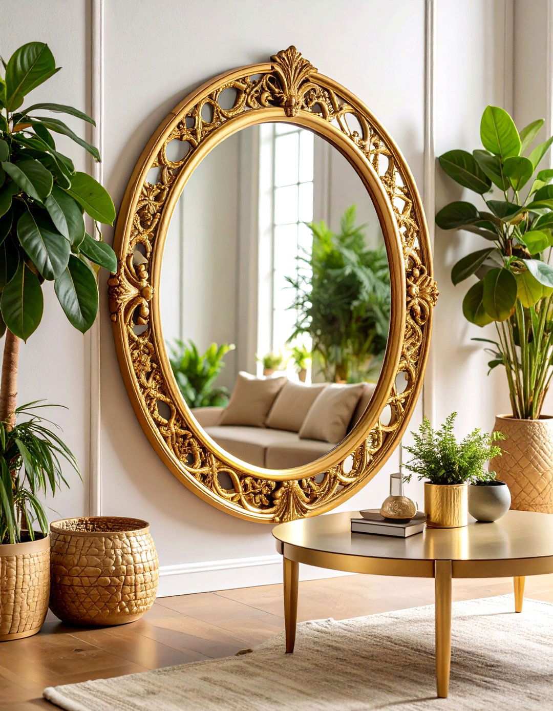 Brass Accent Mirrors - 24 Living Room Mirror Ideas