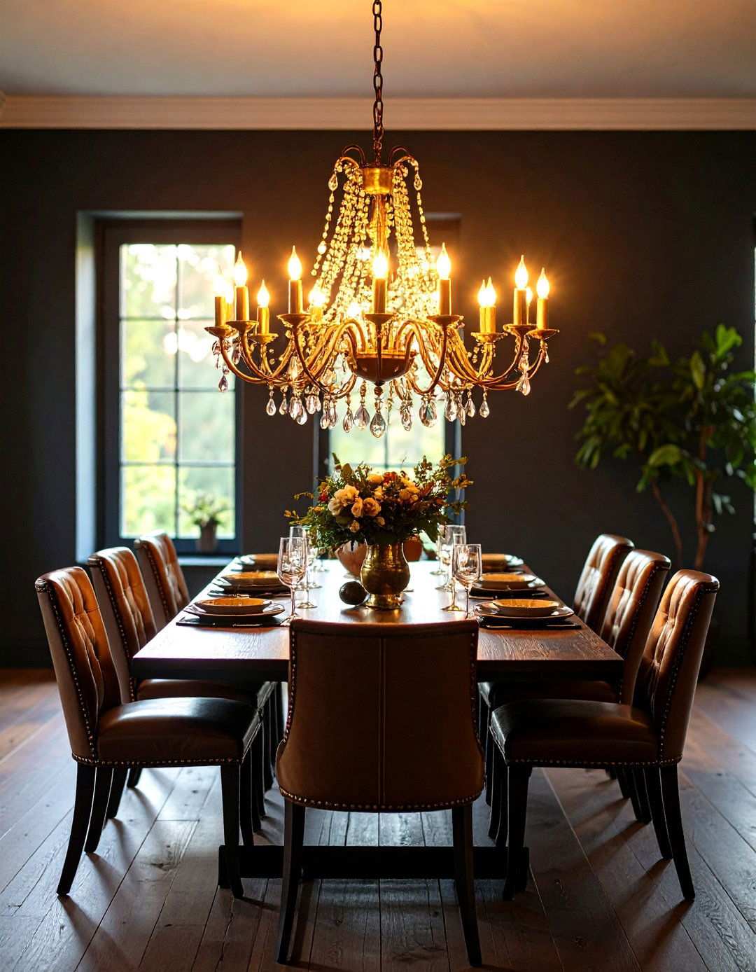 Brass Chandelier Dining Room Lighting - 24 Moody Dining Room Ideas