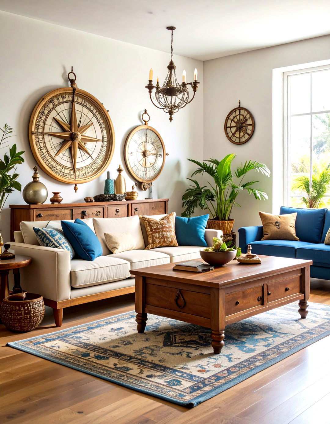 Brass Compass Accent Pieces - 24 Steampunk Living Room Ideas