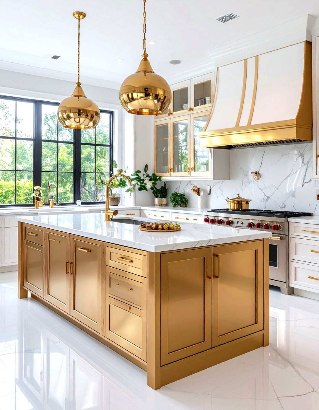 Brass Frame Luxury Style - 24 Modern Style Glass Kitchen Cabinets