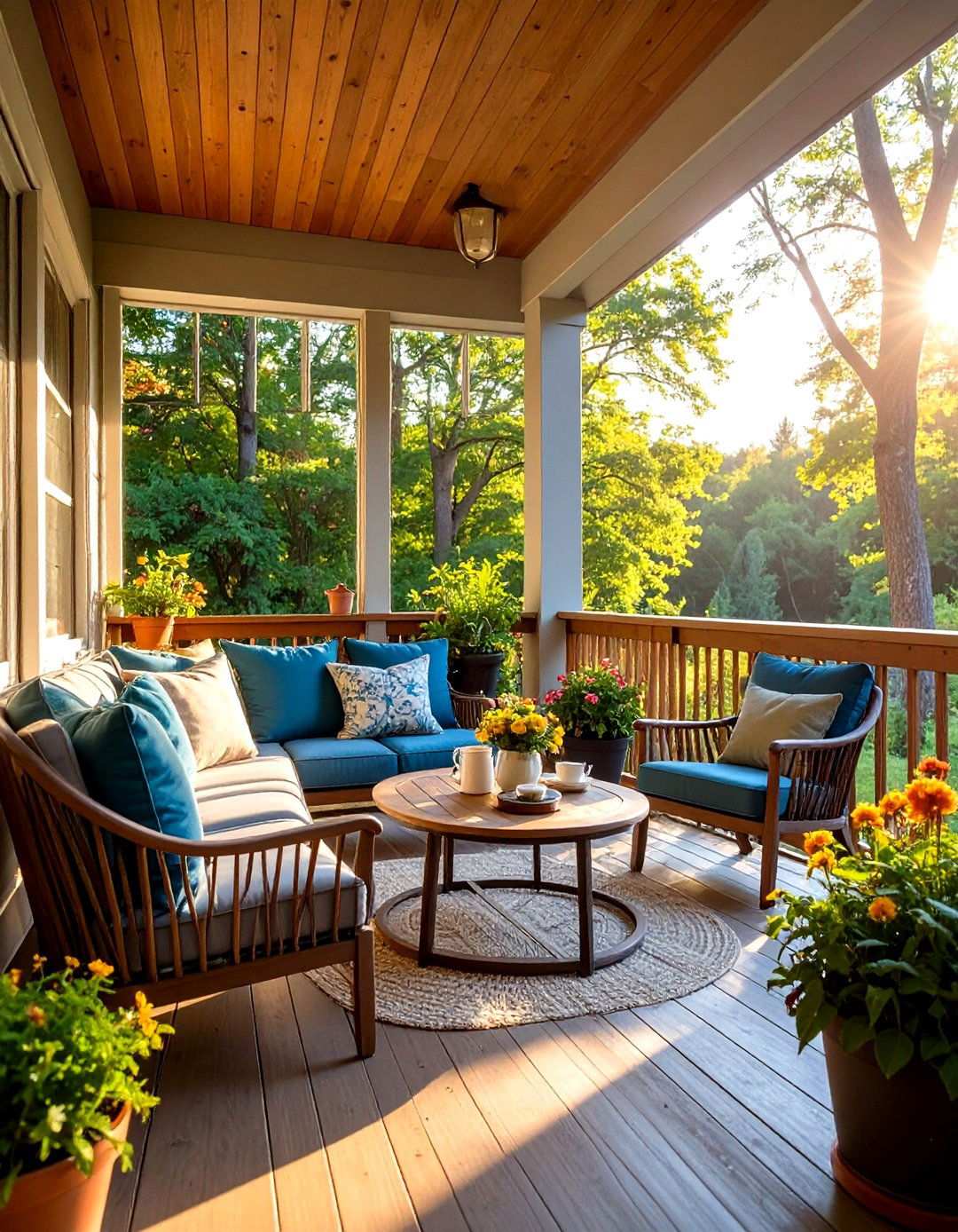 Breakfast Nook Sunroom with Morning Coffee Deck - 24 Sunroom and Deck Combo Ideas