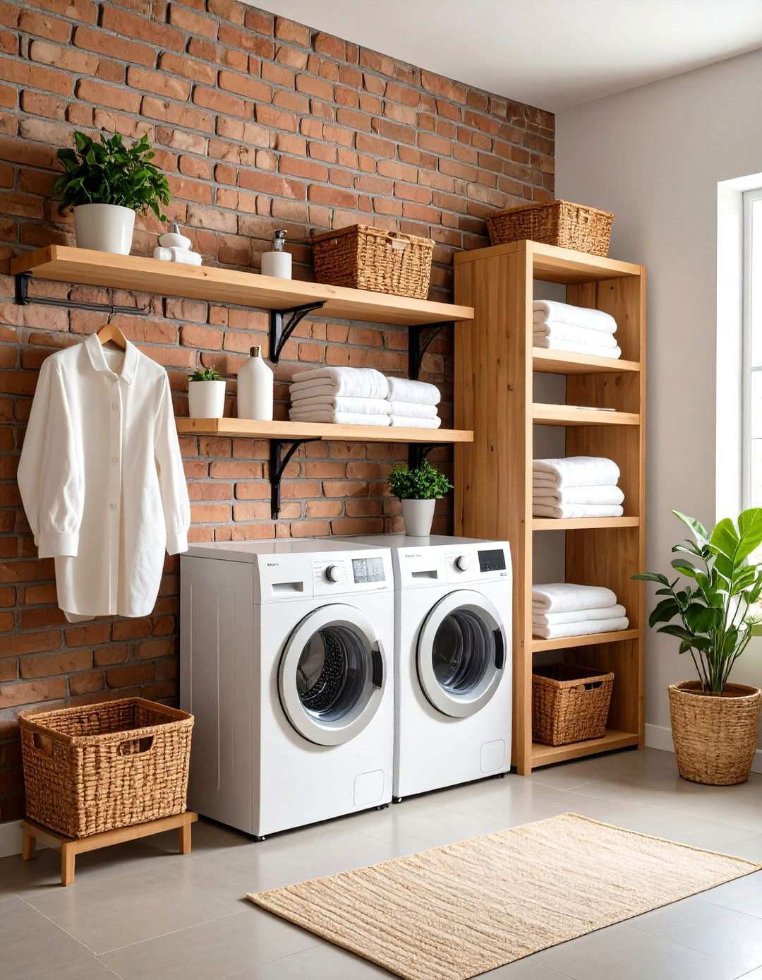 Brick Accent Wall Laundry Room - 24 Rustic Laundry Room Ideas