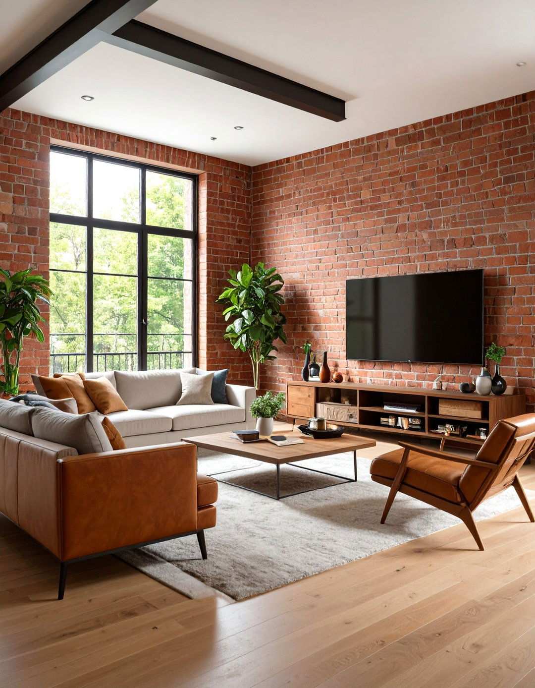 Brick Accent Wall with Modern Touches - 24 Tv Accent Wall Ideas