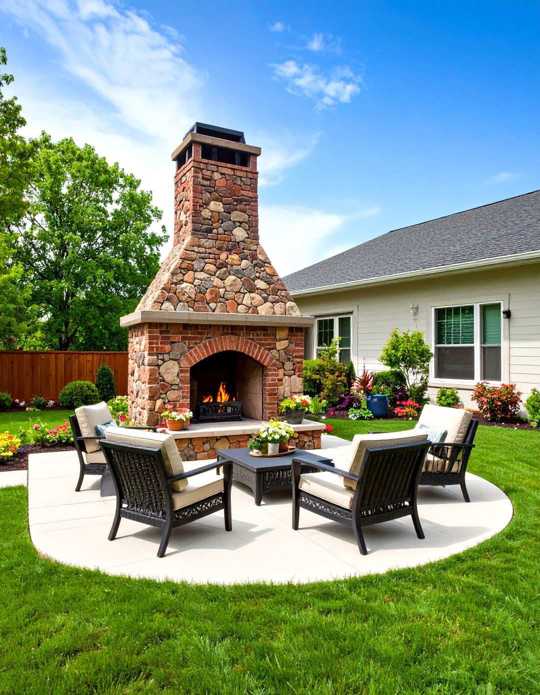 Brick and Stone Combination Outdoor Fireplace - 24 Rustic Outdoor Fireplace Ideas