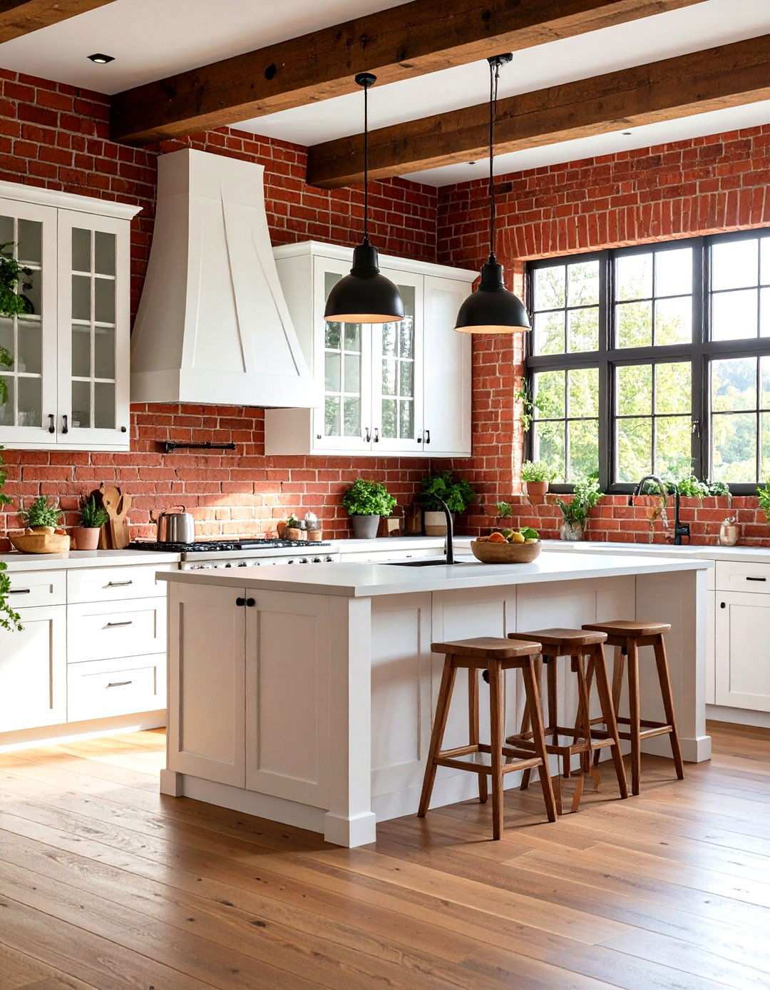 Brick Backsplash Kitchen - 24 White Farmhouse Kitchen Ideas