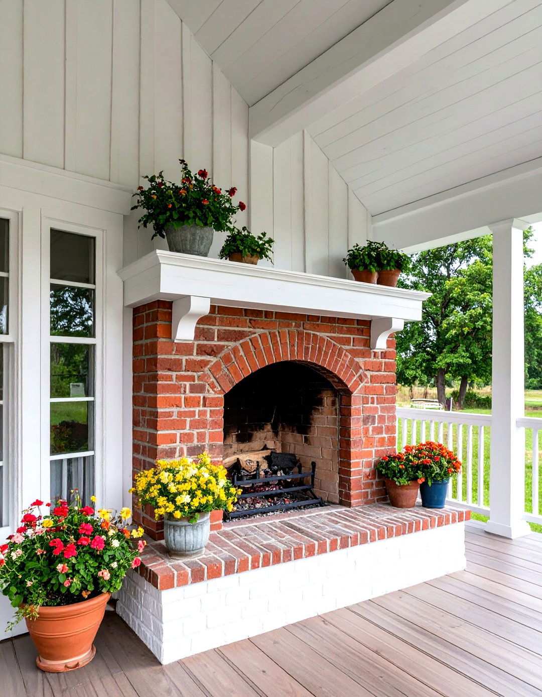 Brick Farmhouse Style Fireplace - 24 Porch Fireplace Ideas