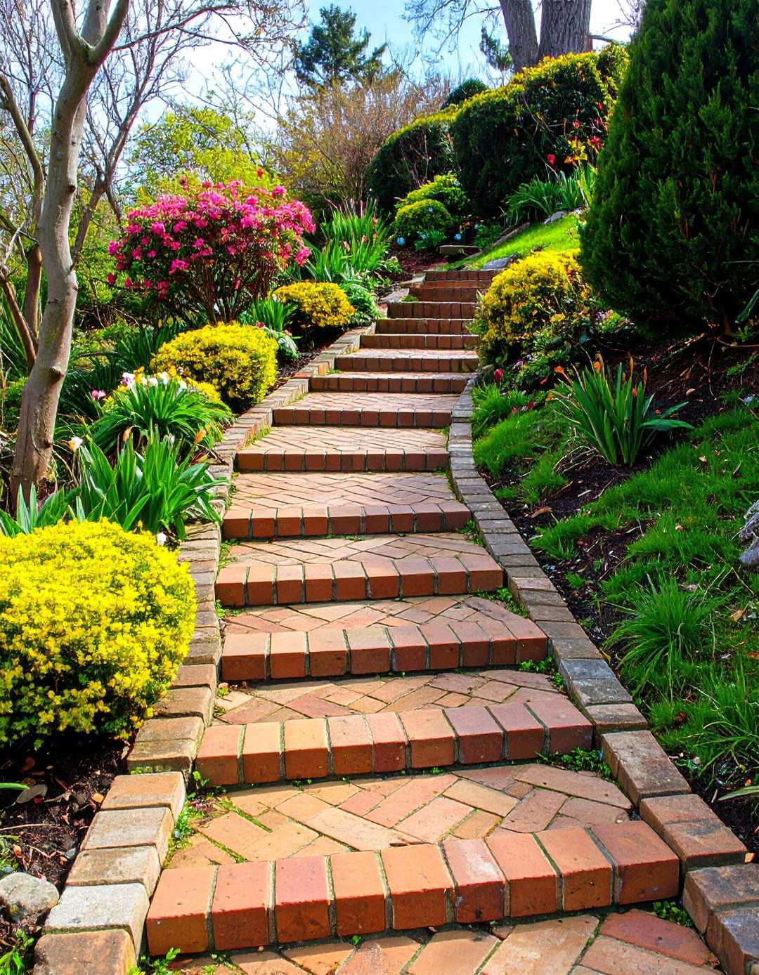 Brick Herringbone Slope Pathway - 24 Sloped Walkway Ideas