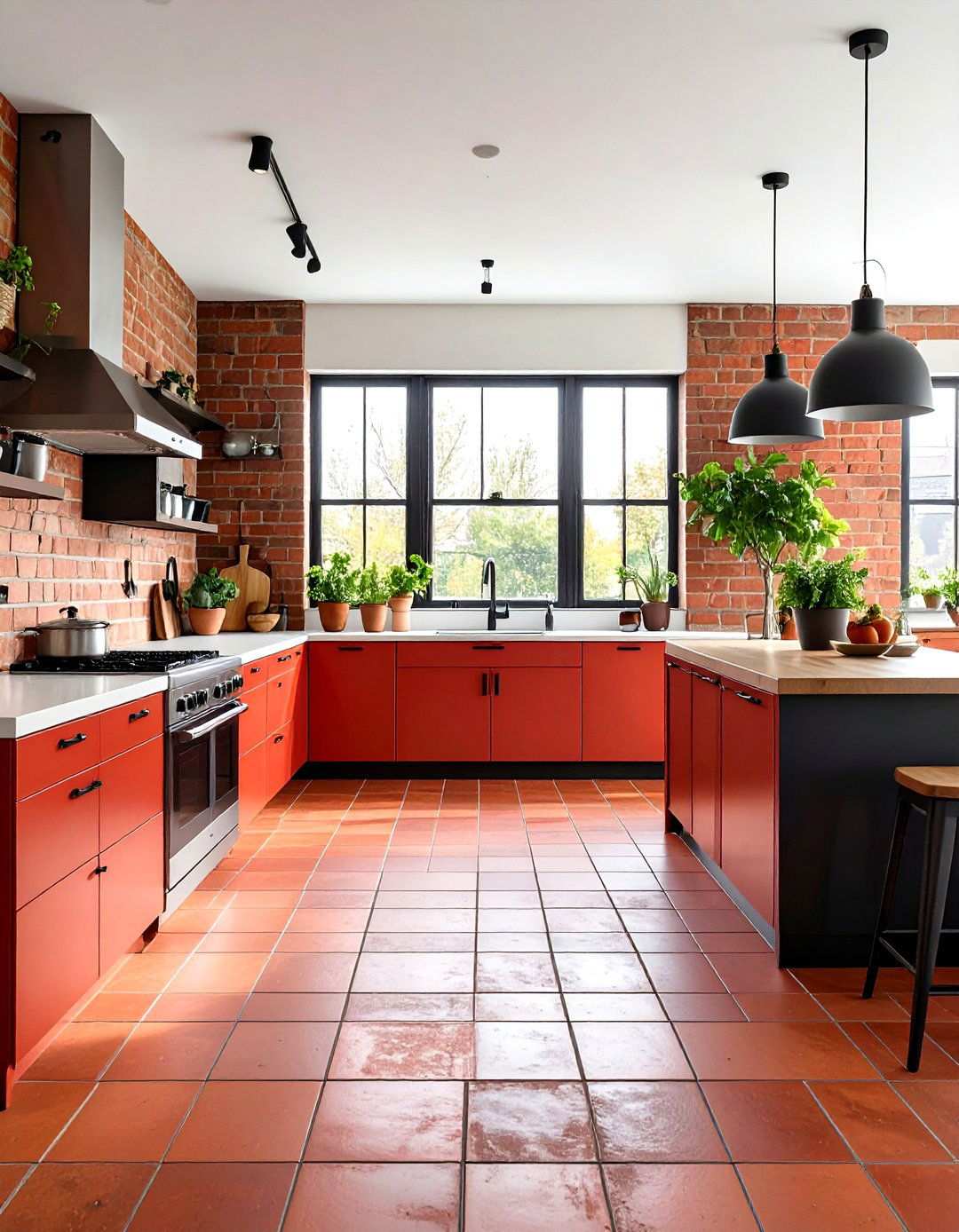 Brick Look Kitchen Floor Tiles with Industrial Character - 24 Kitchen Floor Tile Ideas
