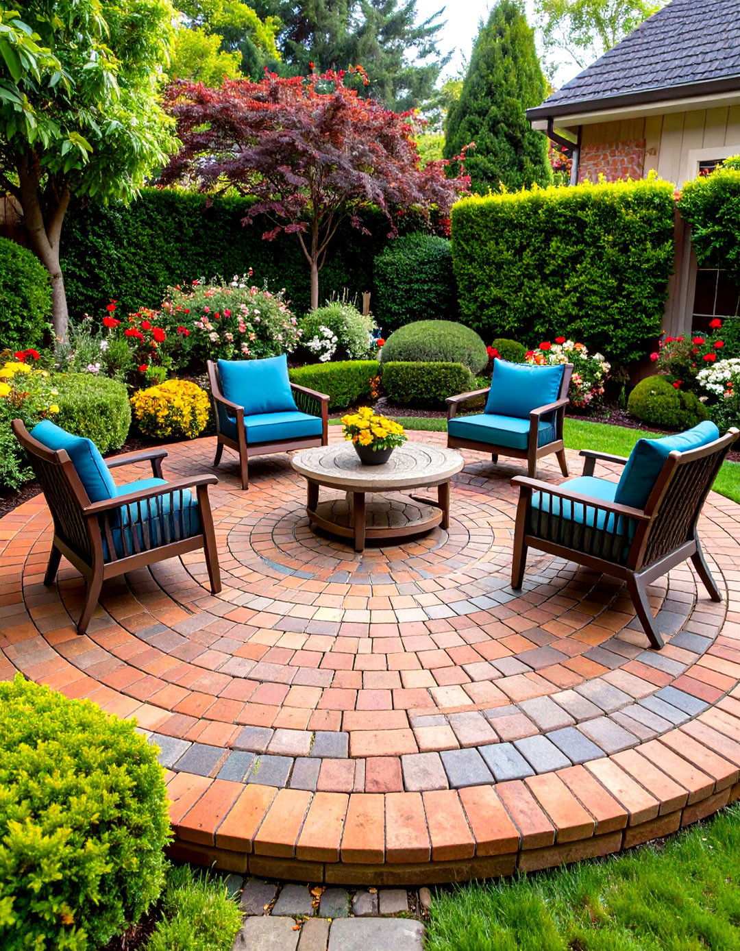 Brick Paver Semi Circle Patio with Herringbone Pattern - 24 Semi Circle Patio Ideas and Inspiration
